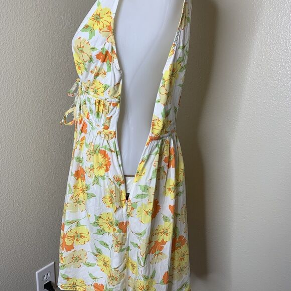 Faithfull The Brand Double Tie Front V Neck Sleeveless Yellow Floral Dress Sz S - Picture 5 of 9